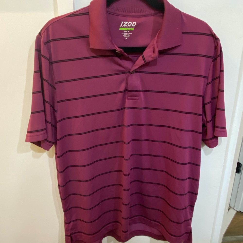 IZOD Men's Burgundy and Black Striped Polo Shirt